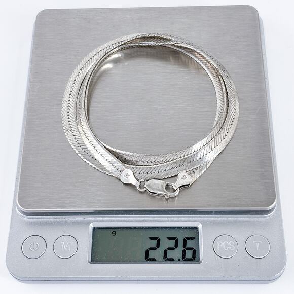 Vintage Sterling Silver 925 Wide Flat Italian Herringbone Chain Necklace 24” - Picture 6 of 6